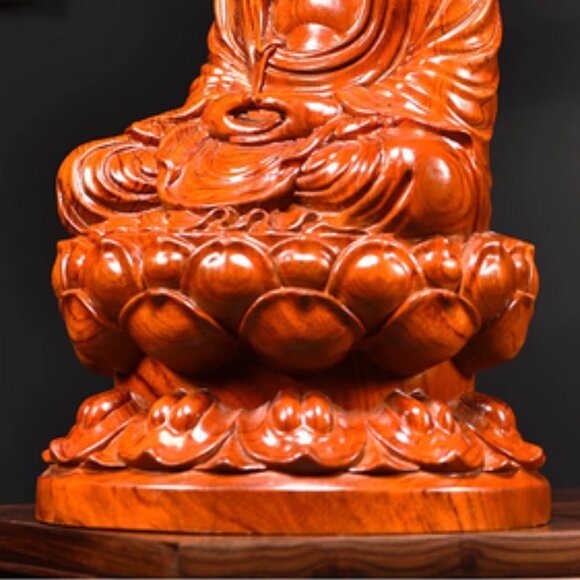 SHAKYAMUNI BUDDHA STATUE Solid Wood Rosewood Carving Meditation Home Altar NEW - Picture 3 of 14